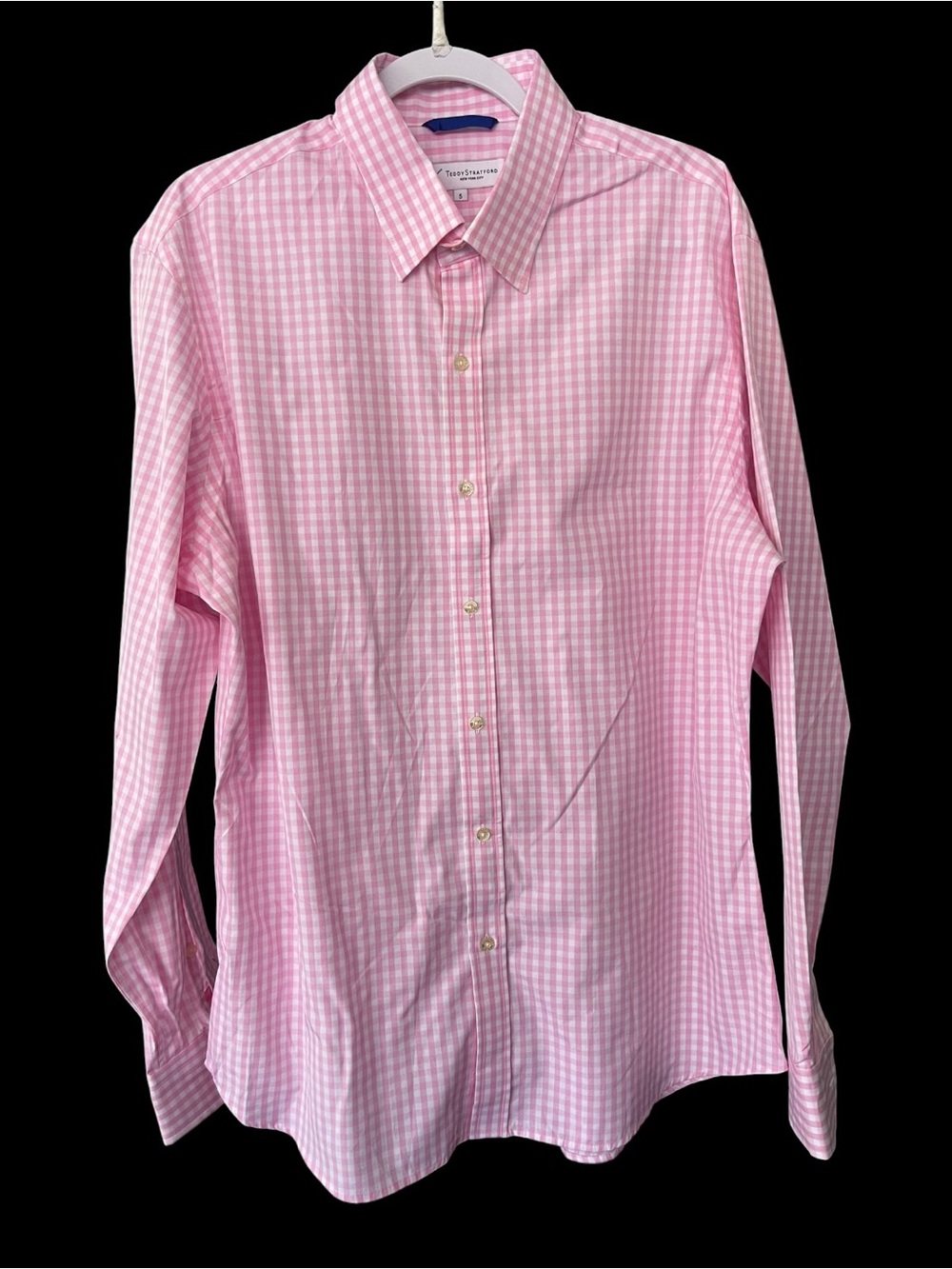 Teddy Stratford Men’s  Pink Gingham Zip Front Button Down Shirt 100% Cotton sz 5